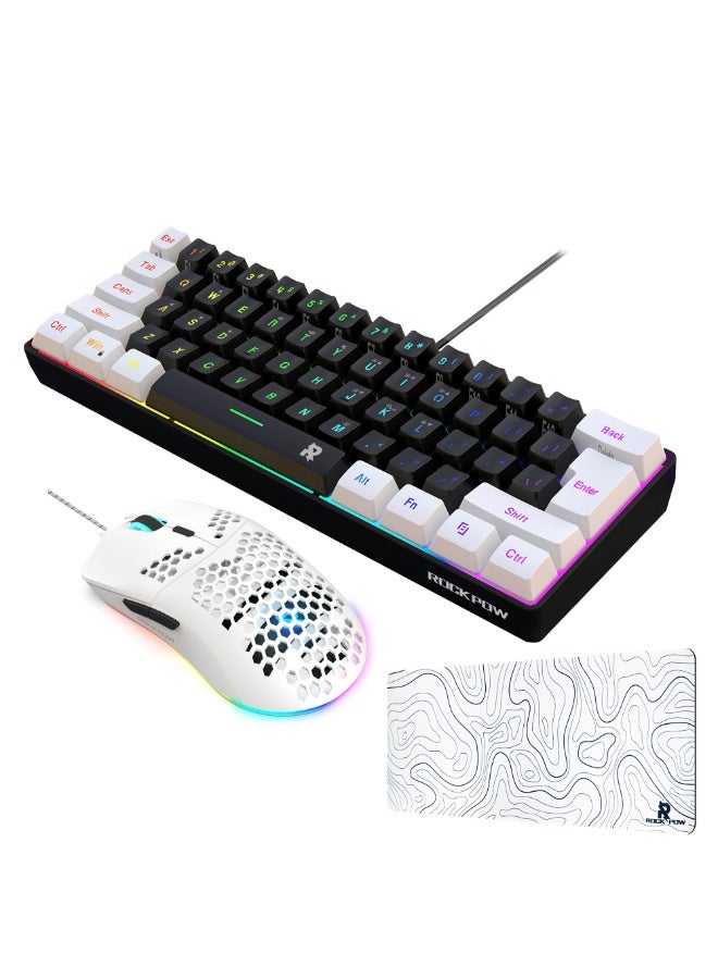 Gaming Combo 3in1 60% Wired Gaming Keyboard RGB Gaming Mice Ergonomic Ultralight 8000DPI Optical Sensor Mouse 61 Keys RGB Backlit Keyboard 700x300mm Large Gaming Mouse Pad mini Bundle for PC Gamer