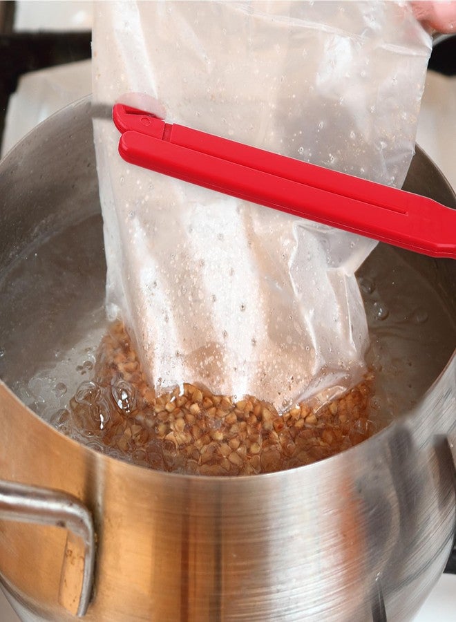 قطعتان من فتاحة أكياس الطعام، أداة تقطيع سريعة لأكياس تحضير الطعام البلاستيكية بشفرة من الفولاذ المقاوم للصدأ، أداة تقطيع أكياس الكاتشب وشريط لاصق للمطبخ، سهلة التخزين مع سلسلة تعليق مزودة بكوب شفط (أحمر) - Image 5