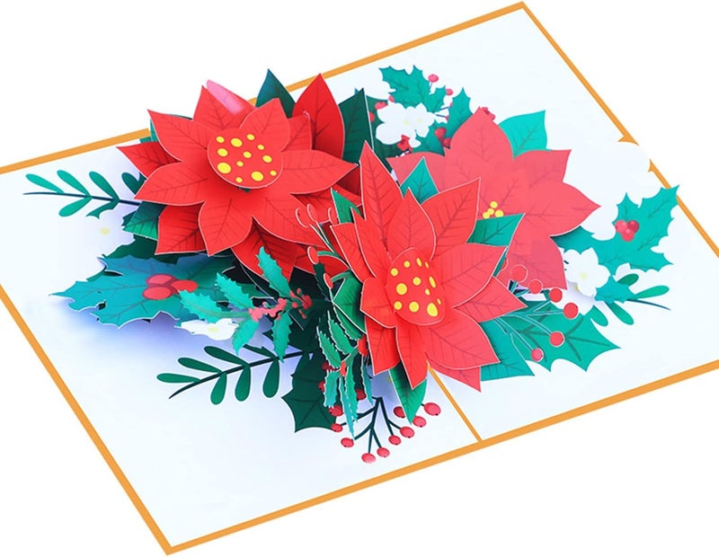 3D for Colorful Christmas Greeting Cards Merry Christmas Holiday Flower with Envelope - Image 3