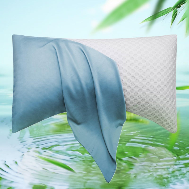 Curved Crescent Cooling Side Sleeper Pillow Cases Rayon Derived from Bamboo Pillowcase Cover Queen Size 1 Piece 20 30 inches Aqua Blue