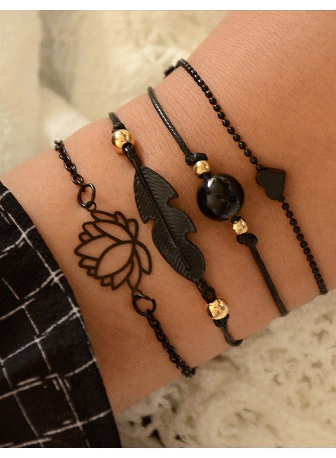 4-piece heart-shaped flower chain bracelet, anklet  - Image 1