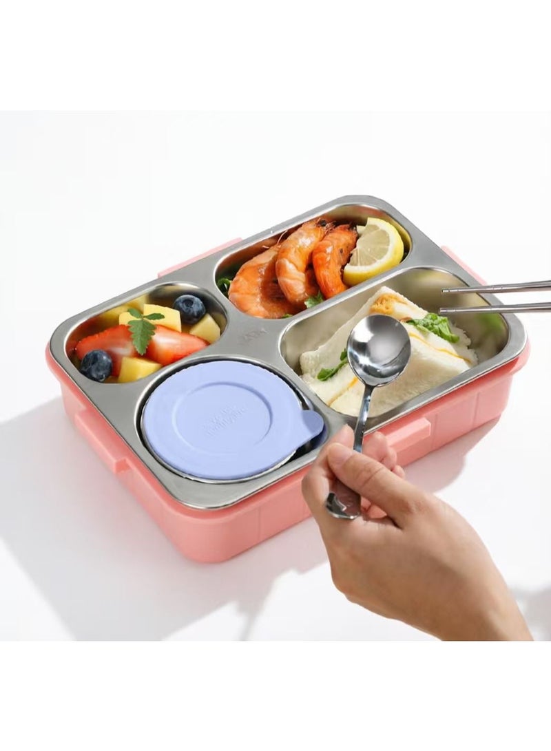 Taj Bazaar  Stainless Steel Lunch Box, 4-Compartment with Sauce Container, Leakproof, 26.2CM x 19.3CM x 6.5CM pink - Image 2