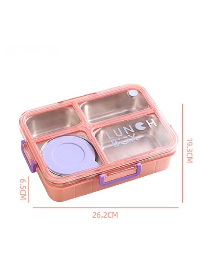 Taj Bazaar  Stainless Steel Lunch Box, 4-Compartment with Sauce Container, Leakproof, 26.2CM x 19.3CM x 6.5CM pink - Image 3