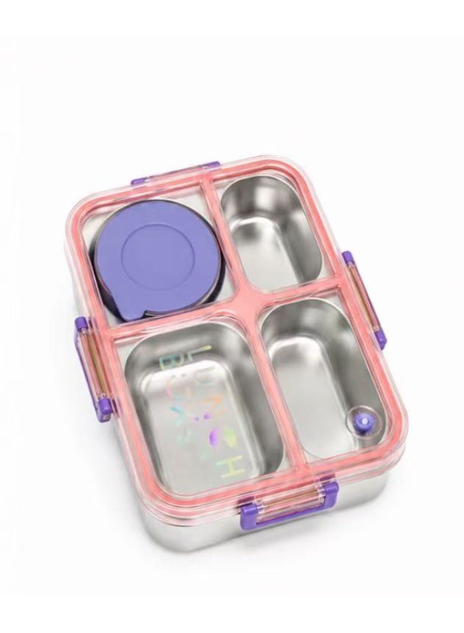 Taj Bazaar  Stainless Steel Lunch Box, 4-Compartment with Sauce Container, Leakproof, 26.2CM x 19.3CM x 6.5CM pink - Image 4
