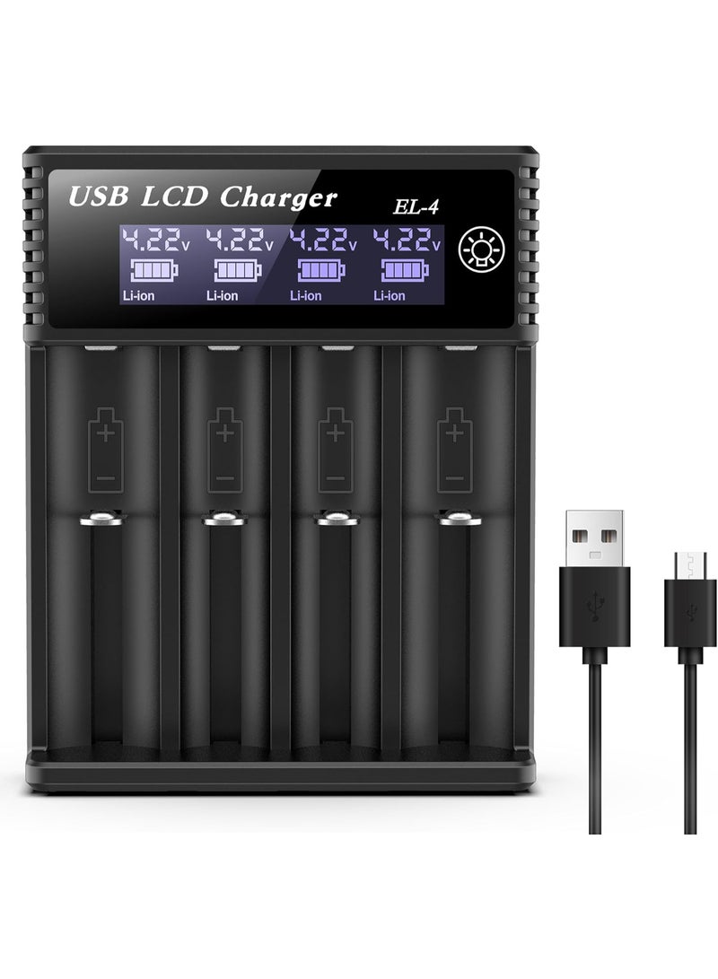 LI-ION 18650 Battery Charger,4 Bay LCD Display Smart Universal Charger for Rechargeable Batteries Ni-MH/Ni-Cd AA AAA 3.7V Li-ion Battery 21700 26650 14500 16650(Battery not Included) - Image 1