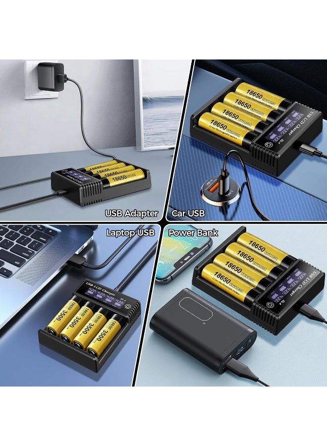 LI-ION 18650 Battery Charger,4 Bay LCD Display Smart Universal Charger for Rechargeable Batteries Ni-MH/Ni-Cd AA AAA 3.7V Li-ion Battery 21700 26650 14500 16650(Battery not Included) - Image 4