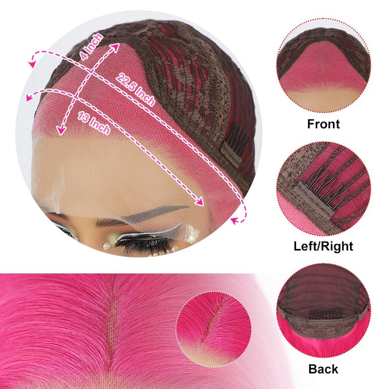 QD-Tizer Hot Pink Wig Long Straight Hair Red Pink Color 13x4 Synthetic Lace Front Wigs Natural Hair Line Wigs for Fashion Women Heat Resistant Synthetic Hair Wigs - Image 5