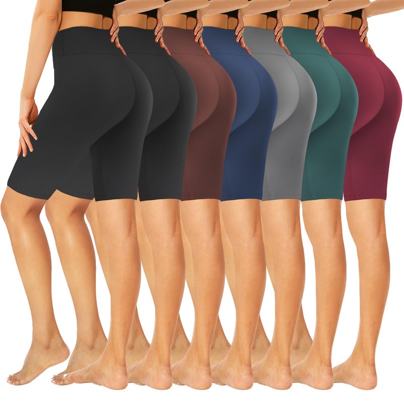 GROTEEN 7 Pack Biker Shorts for Women -8'' High Waisted Tummy Control Workout Yoga Spandex Shorts - Image 1