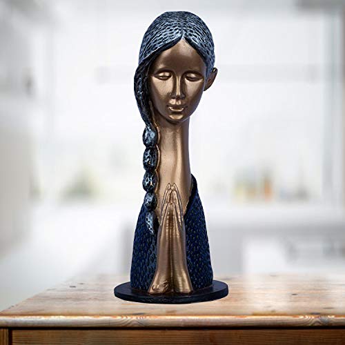 DEQUERA Welcome Lady Figurine Statue Colored Sculpture Figurine Craft Furnishing for Home Décor | Gift | Color : Gold with Blue (Gold with Blue) - Image 1