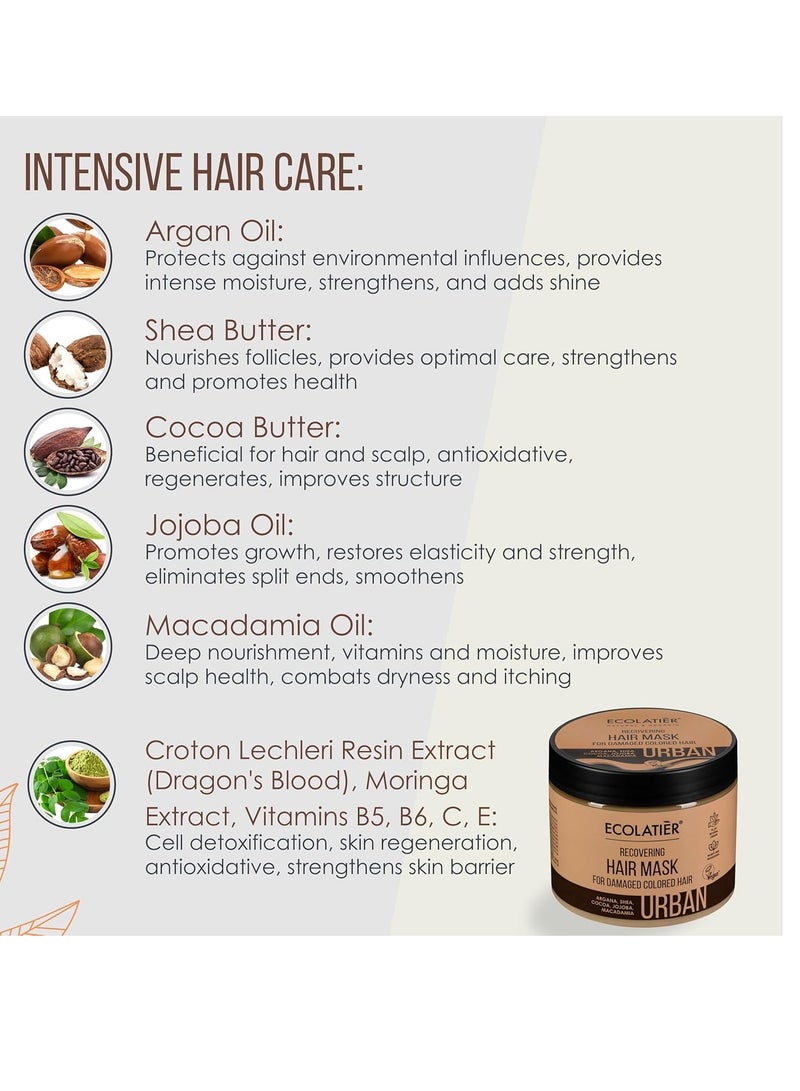 ECOLATIER Recovering Hair Mask for Damaged Colored Hair - Deep Conditioning, Hydrating Hair Mask, Argan Oil, Shea Butter, Vegan, 97.2% Natural Ingredients, 13.5 Fl Oz - Image 3