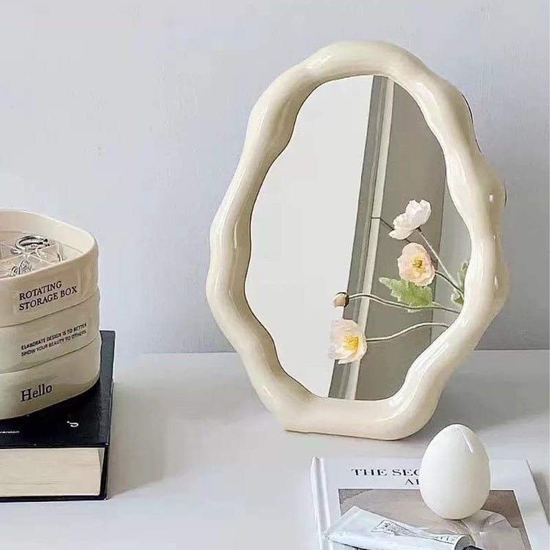 Tazweeq Cloud Makeup Mirrors, Cloud Shaped Vanity Mirror with Adjustable Bracket, Decor Aesthetic Mirrors for Office Living Room Bedroom (Beige) - Image 5