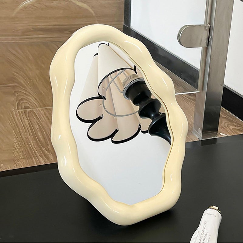 Tazweeq Cloud Makeup Mirrors, Cloud Shaped Vanity Mirror with Adjustable Bracket, Decor Aesthetic Mirrors for Office Living Room Bedroom (Beige) - Image 4