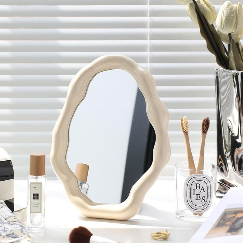 Tazweeq Cloud Makeup Mirrors, Cloud Shaped Vanity Mirror with Adjustable Bracket, Decor Aesthetic Mirrors for Office Living Room Bedroom (Beige) - Image 3