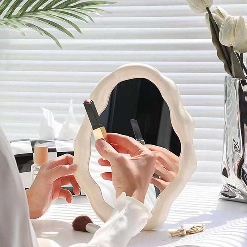 Tazweeq Cloud Makeup Mirrors, Cloud Shaped Vanity Mirror with Adjustable Bracket, Decor Aesthetic Mirrors for Office Living Room Bedroom (Beige) - Image 2