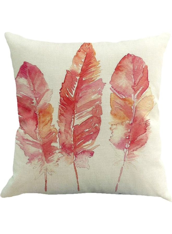 NIBEMINENT Feather Printed Cushion Cover White/Pink 45x45cm