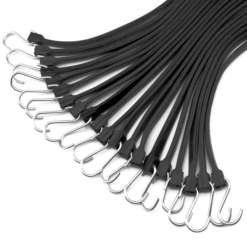 حزام XSTRAP القياسي 21 100 EPDM مطاط طبيعي حزام قماش أسود طويل مع خطافات معدنية S حزام ربط للأغطية الخارجية وأقمشة القماش وأكشاك الدراجات النارية والبضائع 20 حزمة