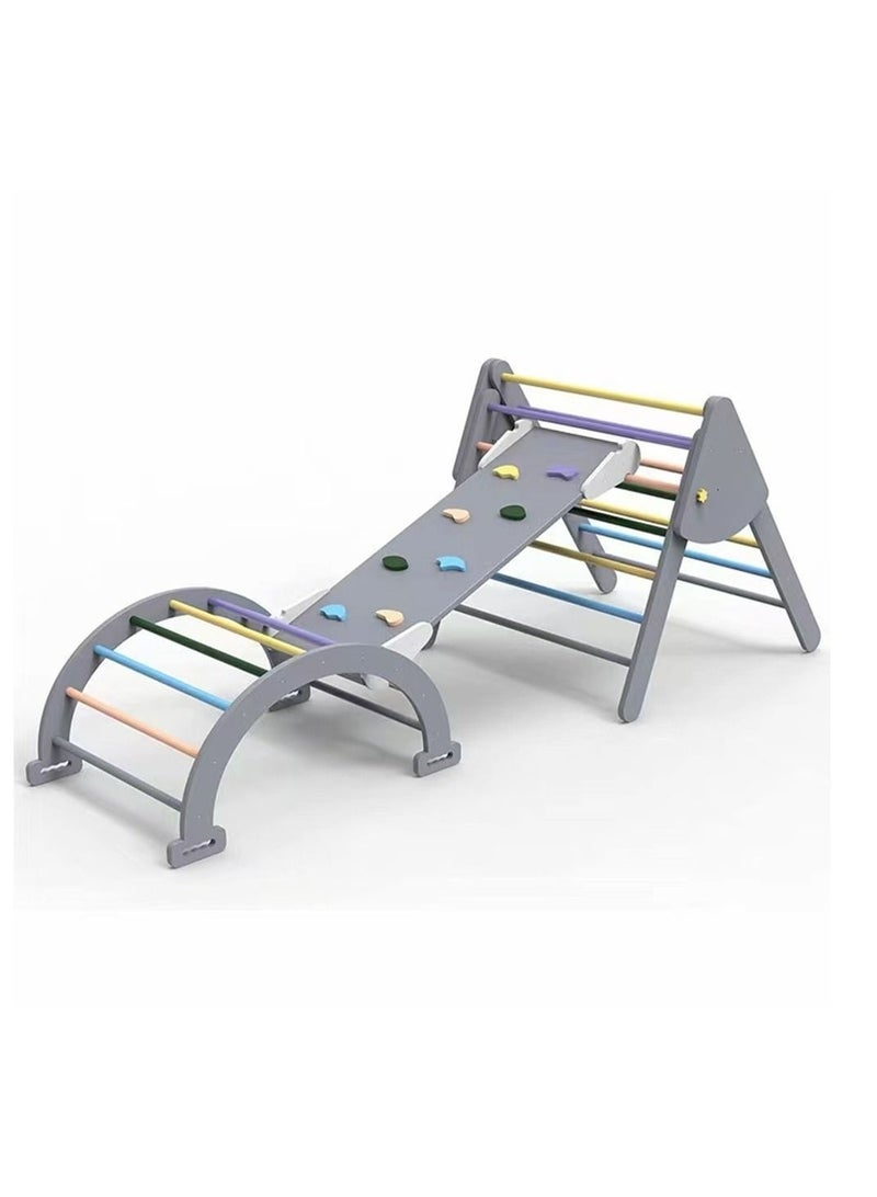 Cool Baby COOLBABY Wooden Climbing Triangle Foldable Climbing Triangle Ladder Toy with Slide and Climbing Arch Indoor Outdoor Playground Toddler Climbing Toy - Image 1