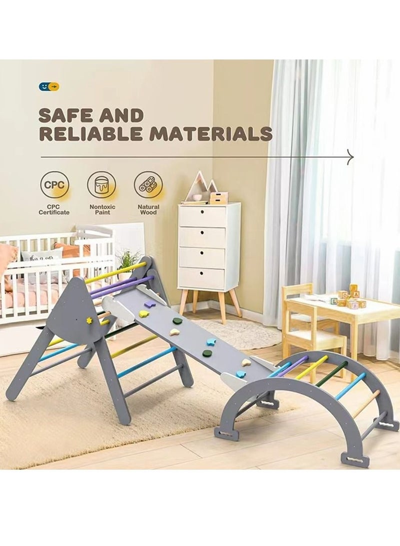 Cool Baby COOLBABY Wooden Climbing Triangle Foldable Climbing Triangle Ladder Toy with Slide and Climbing Arch Indoor Outdoor Playground Toddler Climbing Toy - Image 2