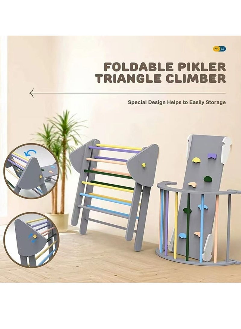 Cool Baby COOLBABY Wooden Climbing Triangle Foldable Climbing Triangle Ladder Toy with Slide and Climbing Arch Indoor Outdoor Playground Toddler Climbing Toy - Image 4