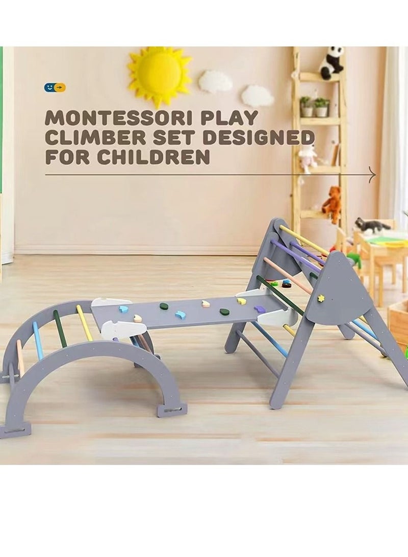 Cool Baby COOLBABY Wooden Climbing Triangle Foldable Climbing Triangle Ladder Toy with Slide and Climbing Arch Indoor Outdoor Playground Toddler Climbing Toy - Image 3