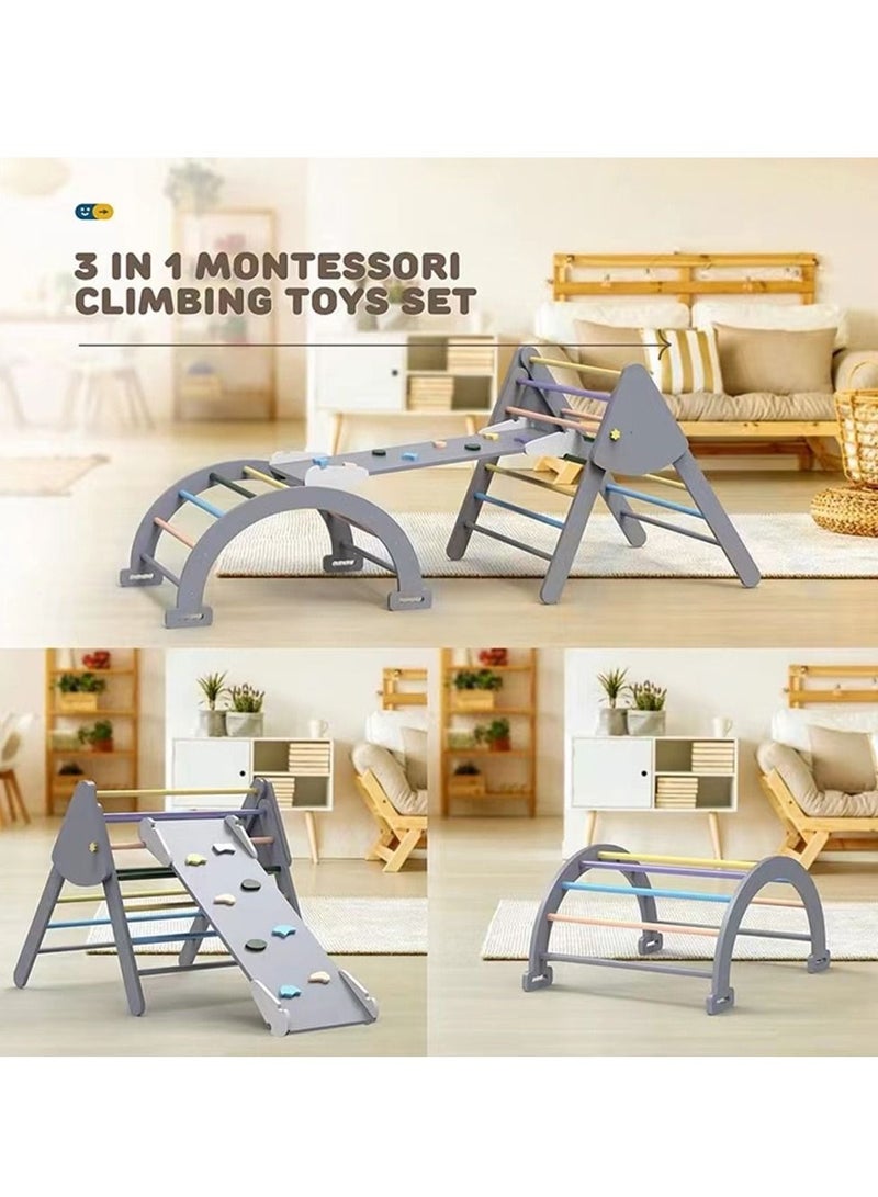 Cool Baby COOLBABY Wooden Climbing Triangle Foldable Climbing Triangle Ladder Toy with Slide and Climbing Arch Indoor Outdoor Playground Toddler Climbing Toy - Image 5