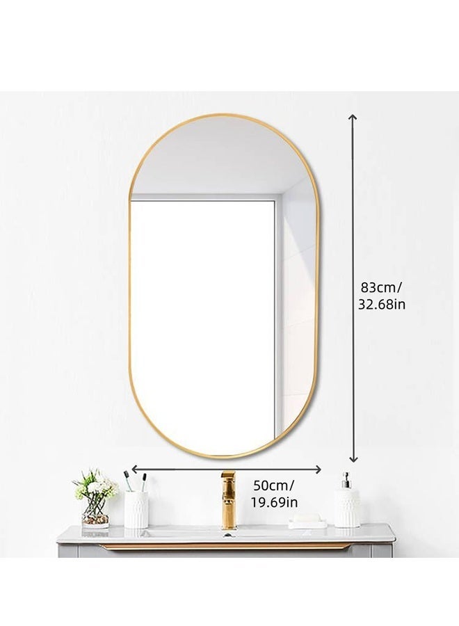 Gold Oval Wall Mounted Bathroom Mirror, HD Vanity Makeup Mirror with Rust-Proof Frame, Dual Installation Modern Wall Decor Mirror for Bathroom, Hallway, Living Room (50×83cm) - Image 3
