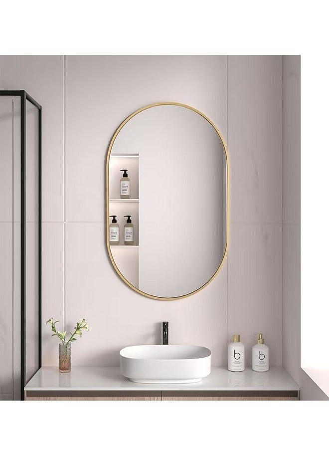 Gold Oval Wall Mounted Bathroom Mirror, HD Vanity Makeup Mirror with Rust-Proof Frame, Dual Installation Modern Wall Decor Mirror for Bathroom, Hallway, Living Room (50×83cm) - Image 1