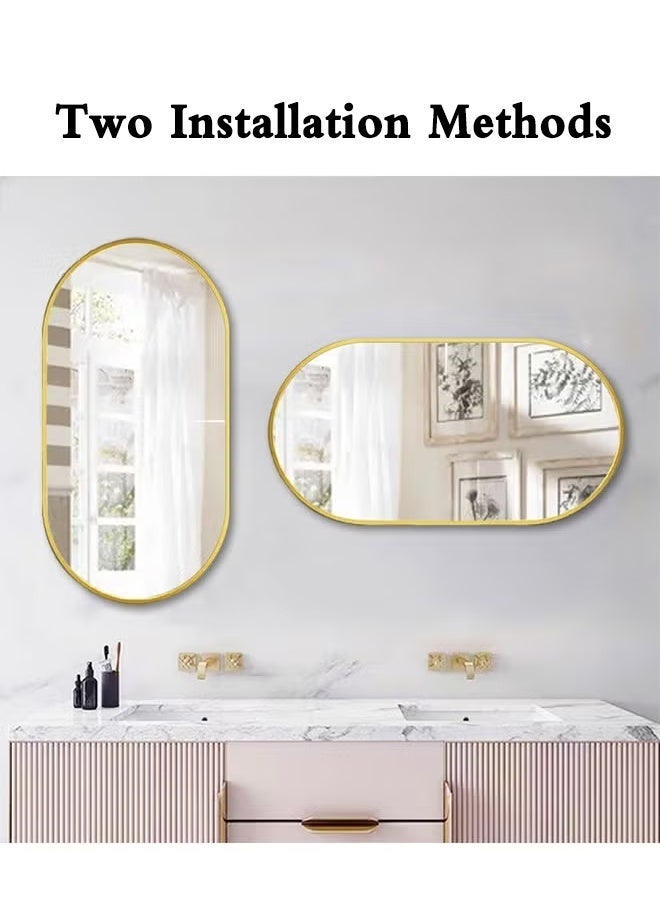 Gold Oval Wall Mounted Bathroom Mirror, HD Vanity Makeup Mirror with Rust-Proof Frame, Dual Installation Modern Wall Decor Mirror for Bathroom, Hallway, Living Room (50×83cm) - Image 5