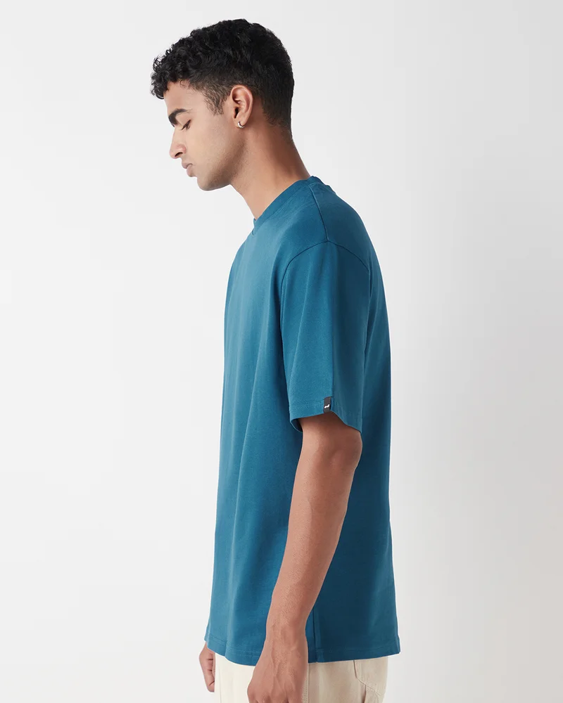 bewakoof Heavy Duty 1.0 Men's Morrocan Blue Oversized T-shirt