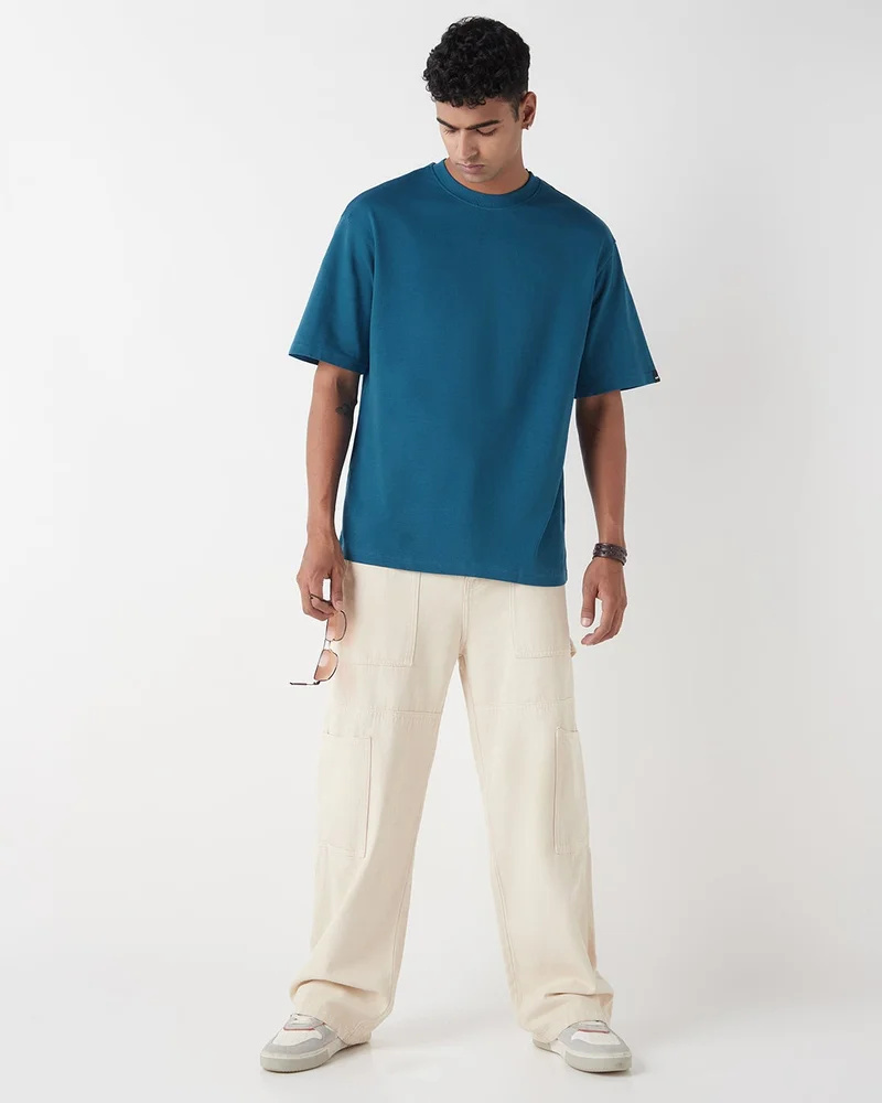 bewakoof  Men's Morrocan Blue Oversized T-shirt for Men | Best Price UAE