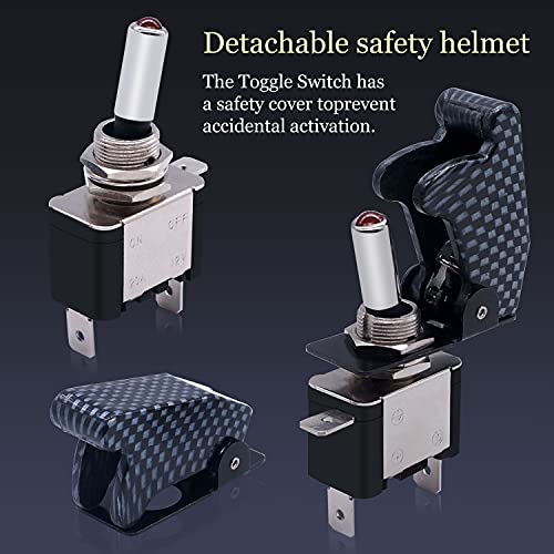 Twidec/3Pcs Rocker Toggle Switch 12V 20A Heavy Duty Racing Car Automotive Auto SPST ON/Off Toggle Switch Red LED Light Illuminated 3Pin with Charcoal Grey Waterproof Safety Cover ASW-07DRGYMZ - Image 2