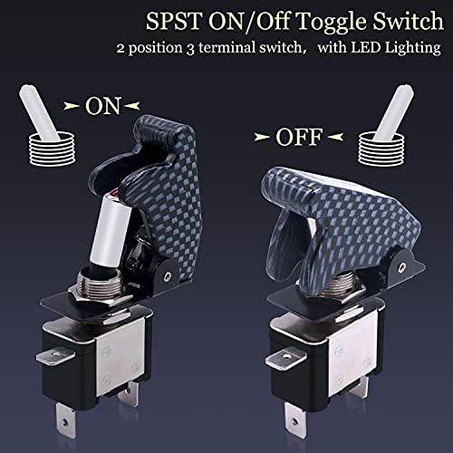 Twidec/3Pcs Rocker Toggle Switch 12V 20A Heavy Duty Racing Car Automotive Auto SPST ON/Off Toggle Switch Red LED Light Illuminated 3Pin with Charcoal Grey Waterproof Safety Cover ASW-07DRGYMZ - Image 3