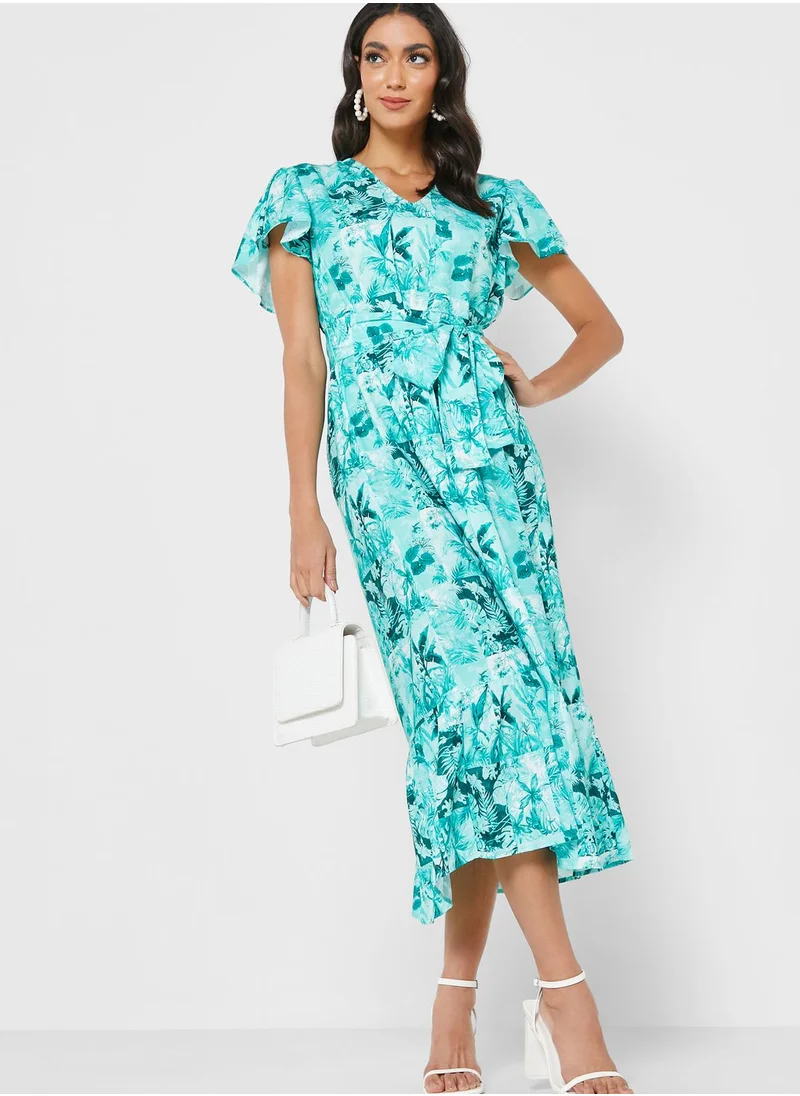 Raishma Printed Ruffle Sleeve Dress