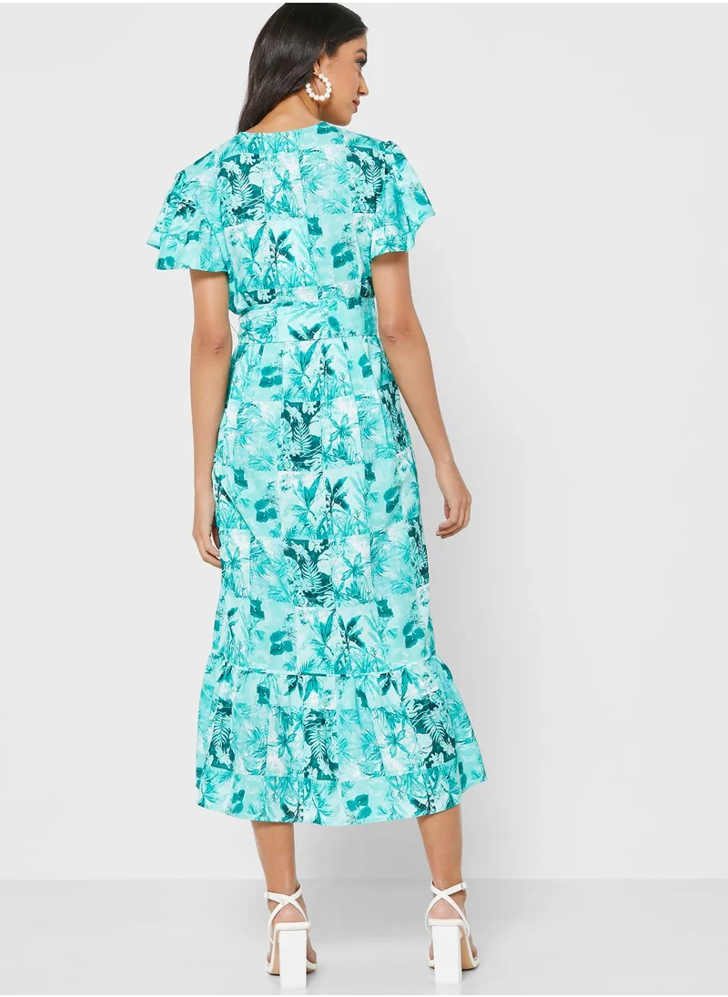 Raishma Printed Ruffle Sleeve Dress