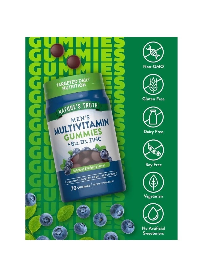 Nature's Truth Men's Multivitamin + B-12, D3, Zinc, Natural Blueberry, 70 Vegetarian Gummies - Image 3