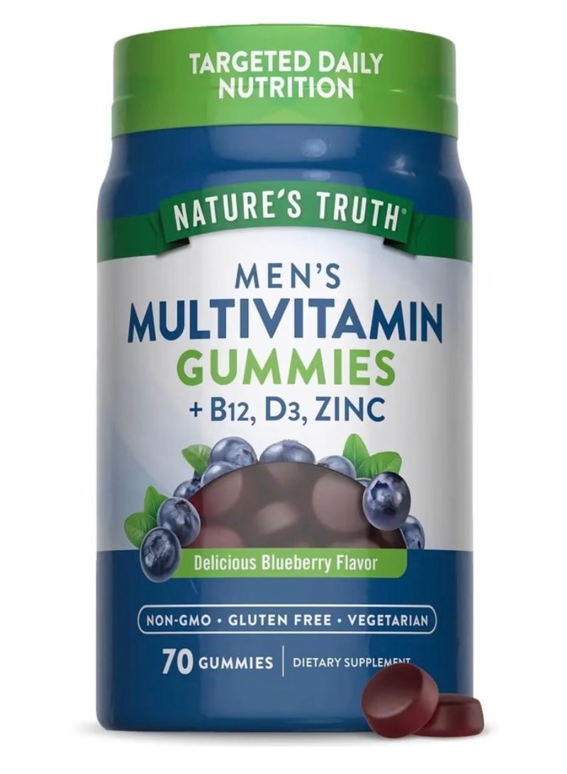 Nature's Truth Men's Multivitamin + B-12, D3, Zinc, Natural Blueberry, 70 Vegetarian Gummies - Image 1