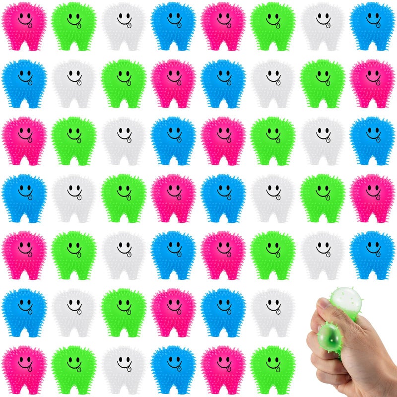Silipull 50 Pcs Mini Tooth Toys Fidget Stress Relief Puffer Squeezy Dental Dentist Toys Birthday Party Gifts School Office Prizes 2 Inch Multicolored - Image 3