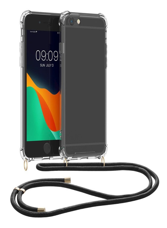 kwmobile Crossbody Case Compatible with Apple iPhone 6 Plus / 6S Plus Case - Clear TPU Phone Cover w/Lanyard Cord Strap - Black/Transparent - Image 1