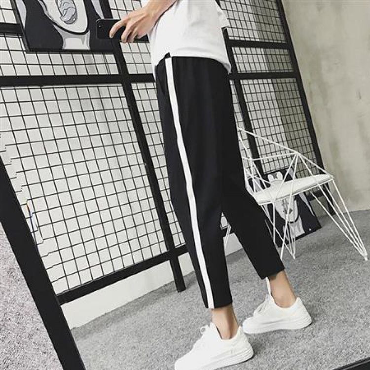 Autumn black work pants mens loose thin kitchen waiter work elastic waist canteen chef plus size pants One shot  - Image 1