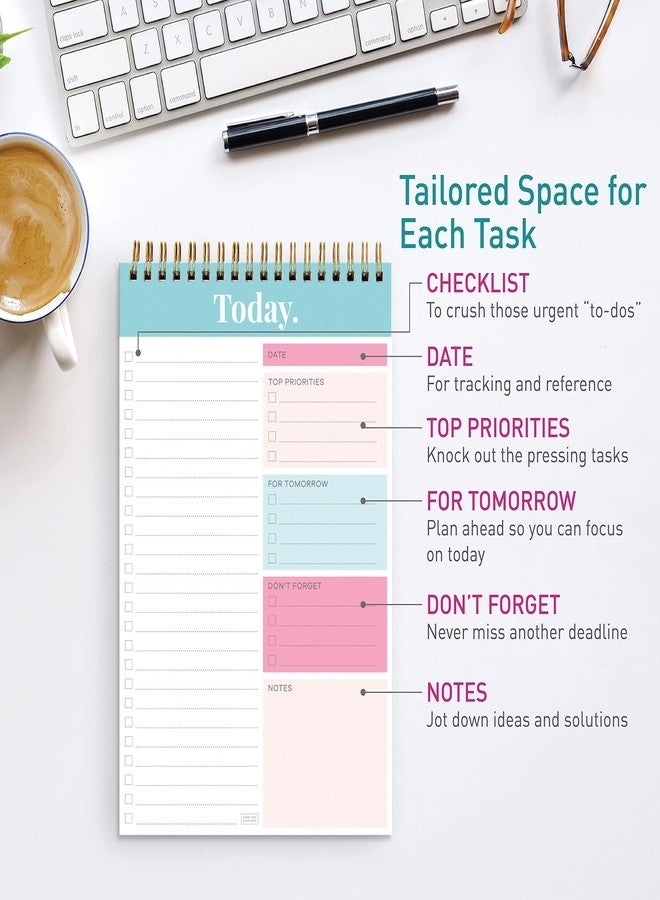 Sweetzer & Orange S&O Daily Planner Notepad for Productivity - 52 Page Routine To Do List - Undated Writing pad and Organizer - Every day To Do List Scheduler- Coiled Task Organizer - Regular calendar Planner - TEAL - Image 4