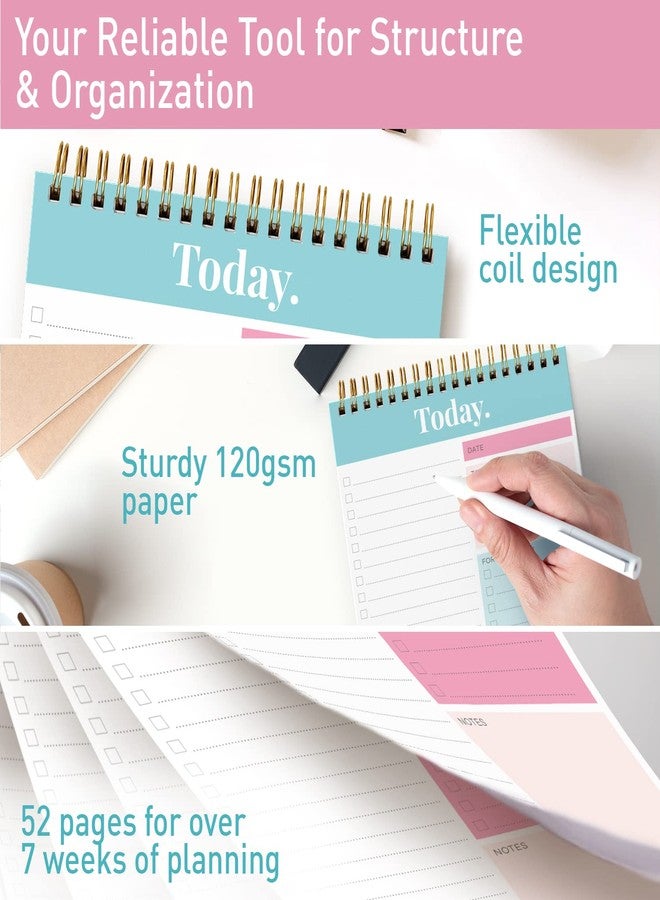 Sweetzer & Orange S&O Daily Planner Notepad for Productivity - 52 Page Routine To Do List - Undated Writing pad and Organizer - Every day To Do List Scheduler- Coiled Task Organizer - Regular calendar Planner - TEAL - Image 3