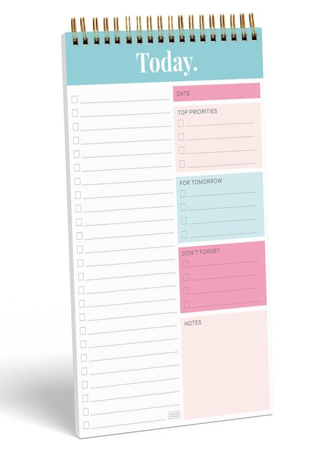 Sweetzer & Orange S&O Daily Planner Notepad for Productivity - 52 Page Routine To Do List - Undated Writing pad and Organizer - Every day To Do List Scheduler- Coiled Task Organizer - Regular calendar Planner - TEAL - Image 1