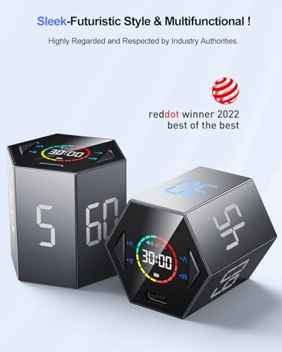 Ticktime Pomodoro Timer Cube, Hexagon Productivity Timer, Pause & Resume, Silent, Vibrate & Adjustable Sound Alert, for ADHD, Task, Work, Study, 5/15/25/30/45/60min & Custom Countdown,Gray - Image 3