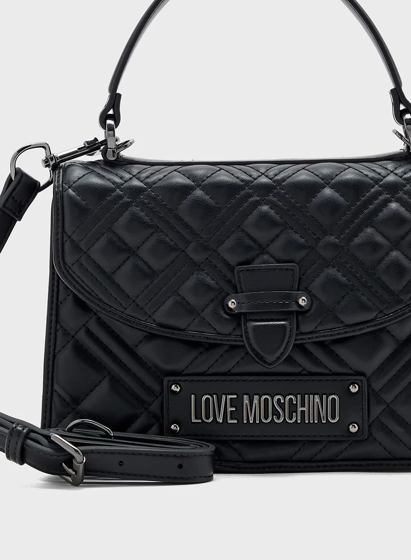 Love Moschino Logo Detailed Flap Over Satchel