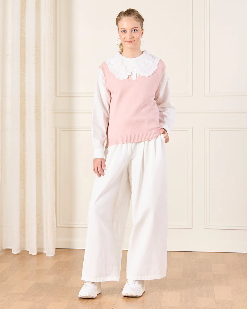REDTAG Senior Girls Pink Embellished Twofer Pullover