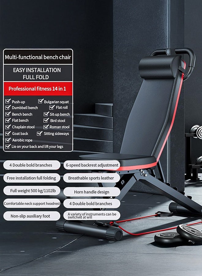 والالا كرسي روماني قابل للتعديل لصالة الألعاب الرياضية المنزلية - مقعد تمديد ظهر قابل للطي لتمرين عضلات الجذع والورك وأسفل الظهر - مقعد تمديد مفرط متعدد الوظائف مع حبل شد لتمرين كامل الجسم - Image 2