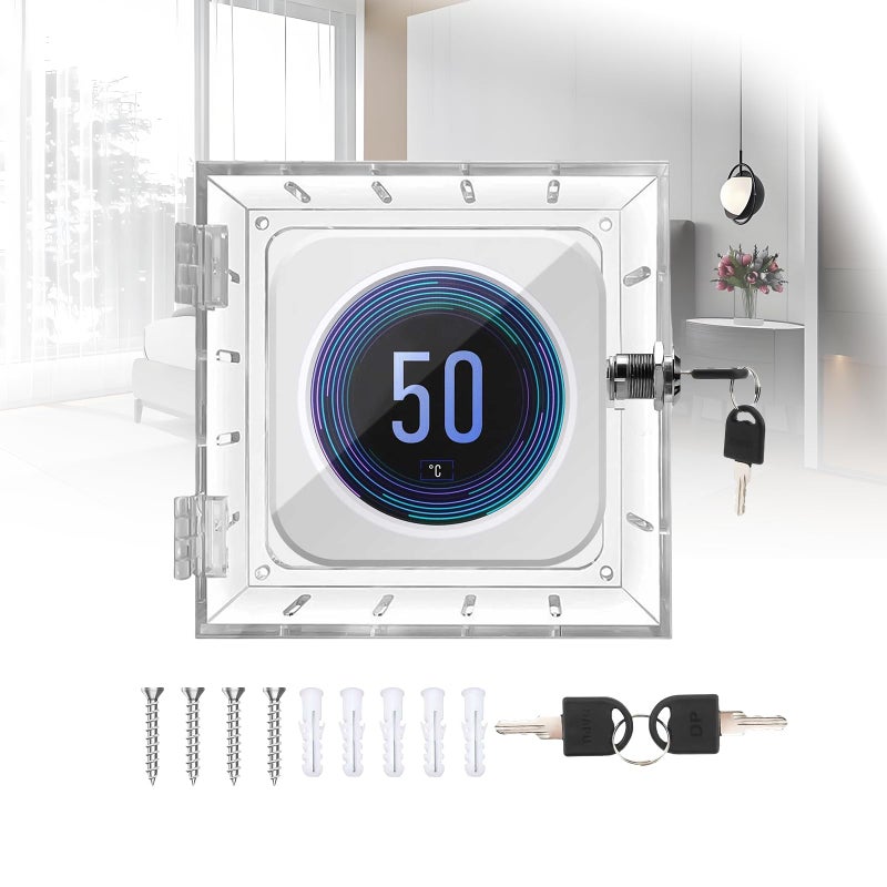 Thermostat Lock Box with Key Clear Thermostat Cover with Lock Compatible with Home Thermostat On Wall Thermostat Guard with Key Fits Thermostats 56 H x 47 W or Smaller