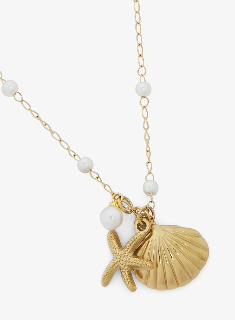 Ginger Pearl Beaded Necklace with Sea Charms - Image 3