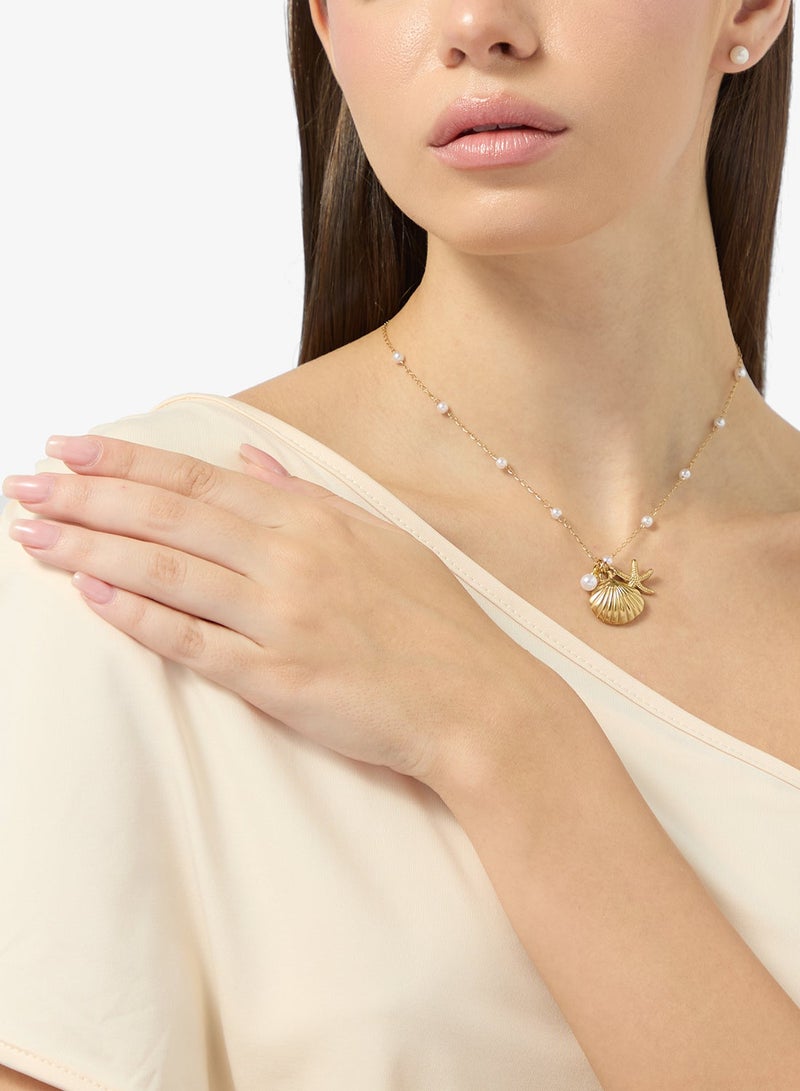 Ginger Pearl Beaded Necklace with Sea Charms - Image 1