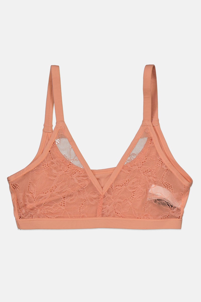 Etam Women Non Padded Lace Bra, Peach - Image 1